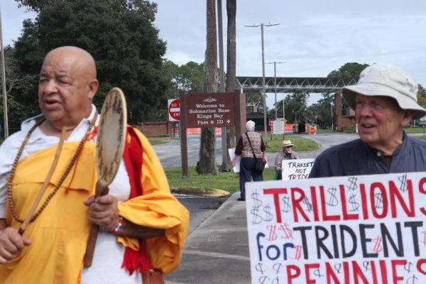 Two of the demonstrators holding vigil outside the Kings Bay Trident Submarine Base in southern Georgia.